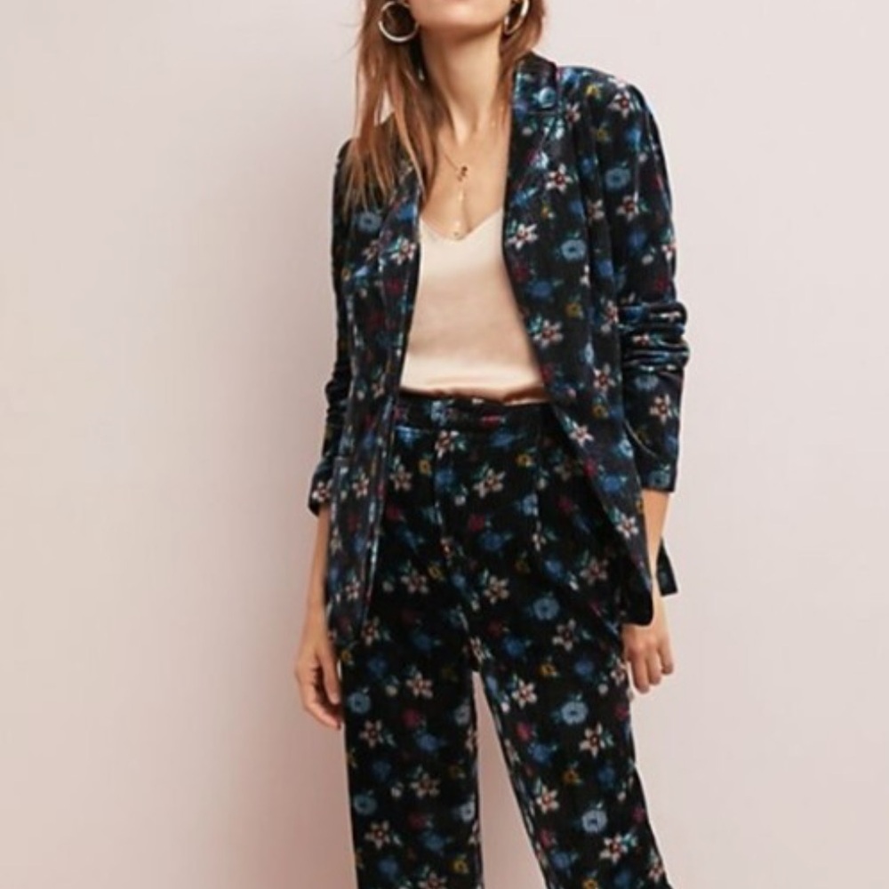 Anthropologie Black Floral Wide-Leg Pants